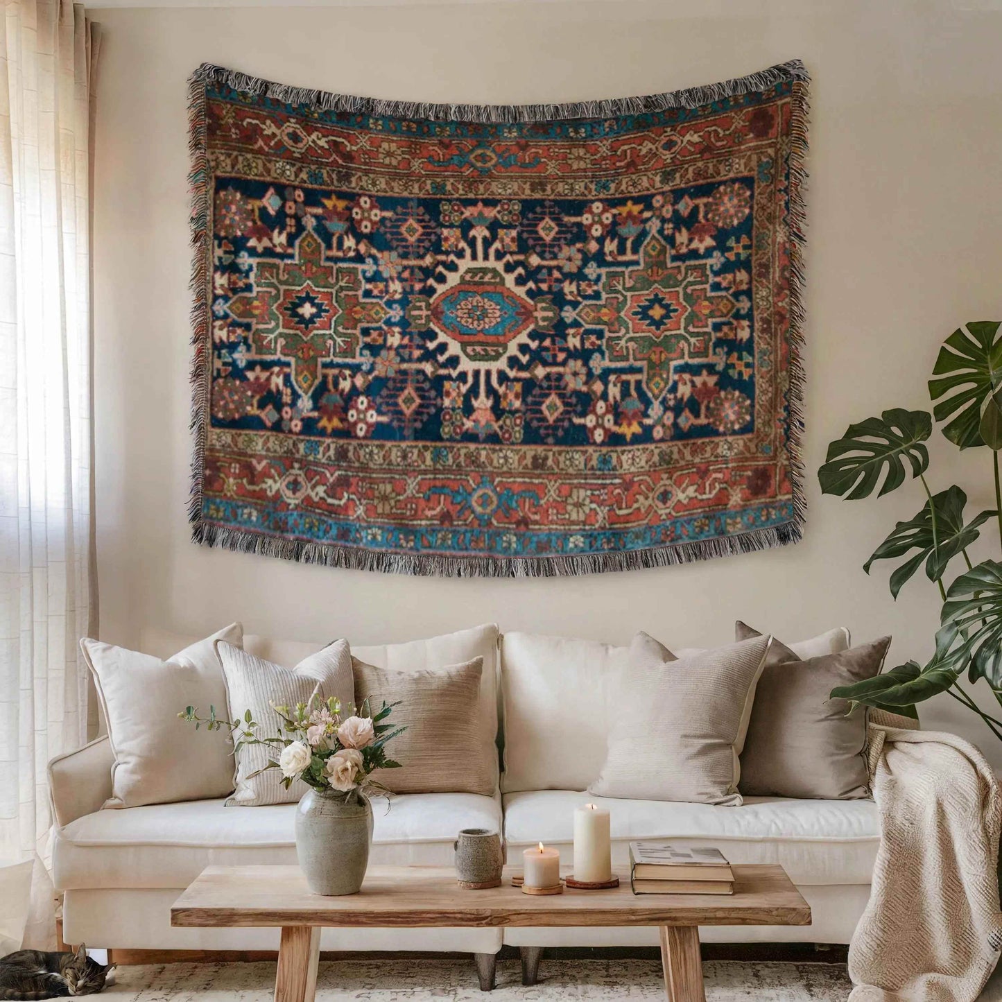 Turkish Rug Wall Hanging – Boho Wall Decor Woven Tapestry Rug for Living Room - timelessbohochic.com