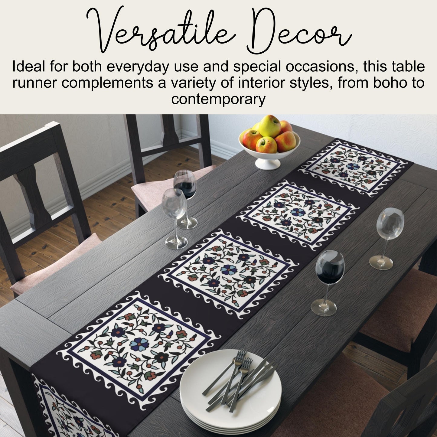Armenian Iznik Table Runner – Handmade Floral Boho Table Decor Accent