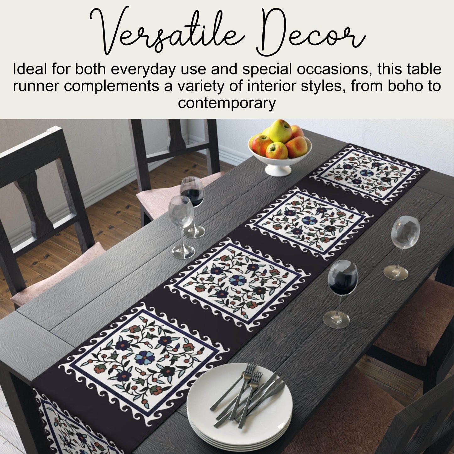 Armenian Iznik Table Runner – Handmade Floral Boho Table Decor Accent - timelessbohochic.com