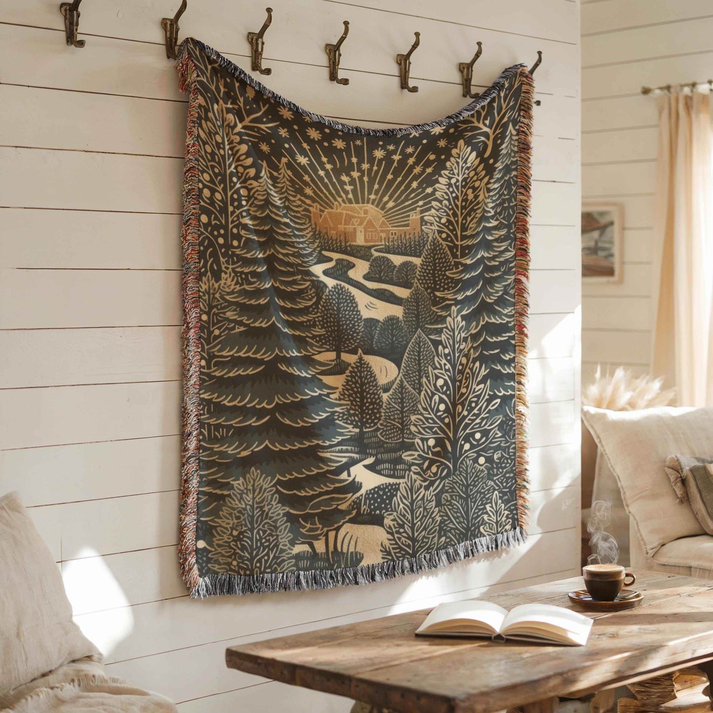 Christmas Trees Tapestry - Festive Season Gift | Cozy Cabin Decor, Woven Cotton Throw - timelessbohochic.com