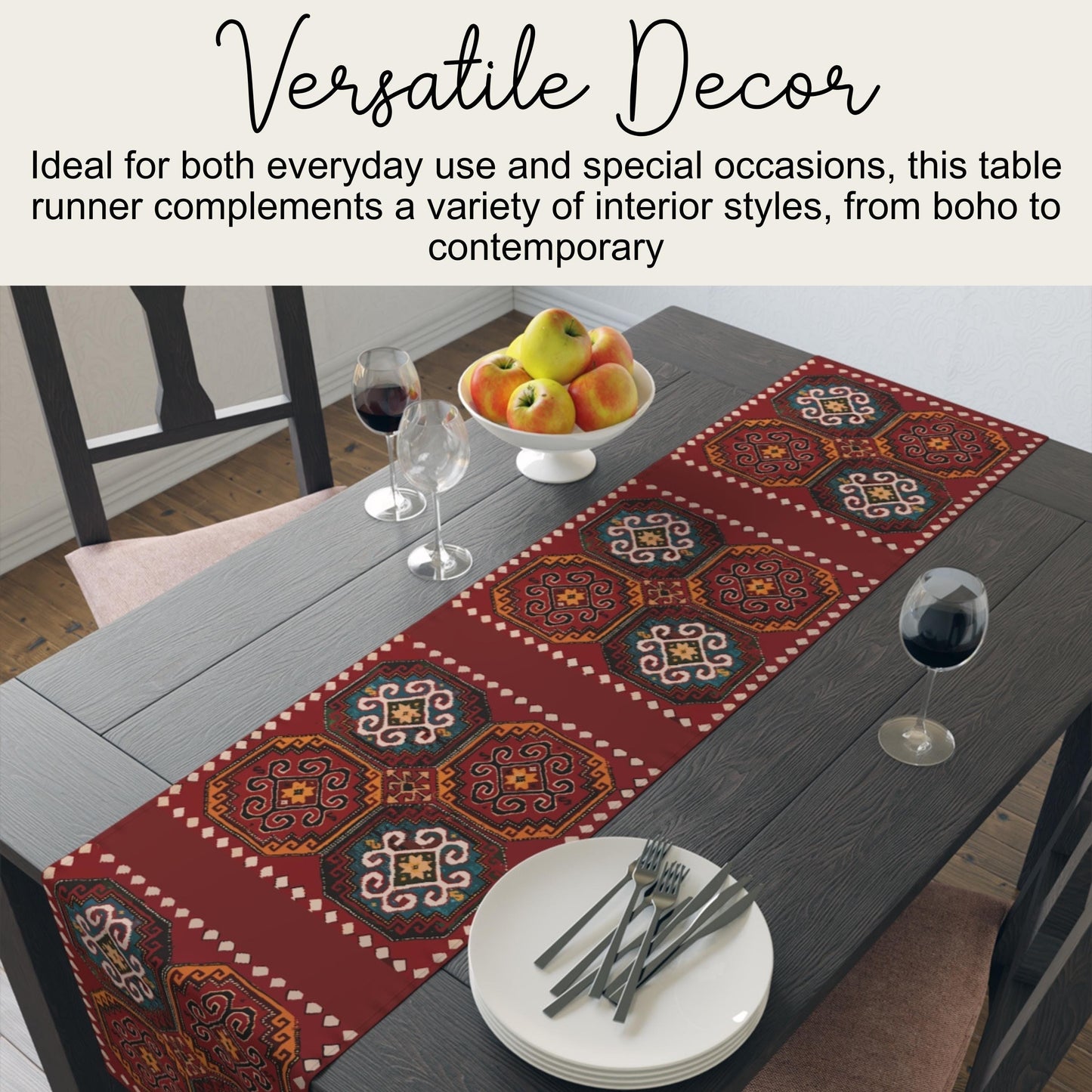 Anatolian Kilim Table Runner – Turkish Pattern Decor | Boho Home Table Accent