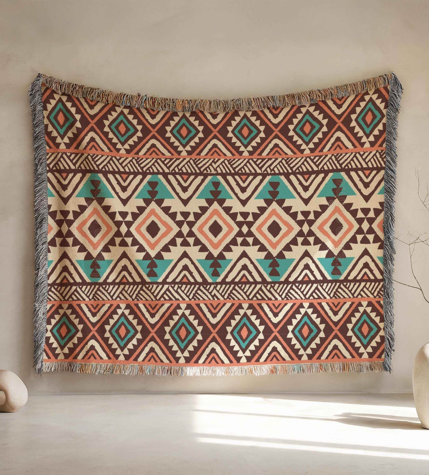 Tribal Wall Hanging - Navajo Textile Art | Southwestern Wall Decor Tapestry - timelessbohochic.com