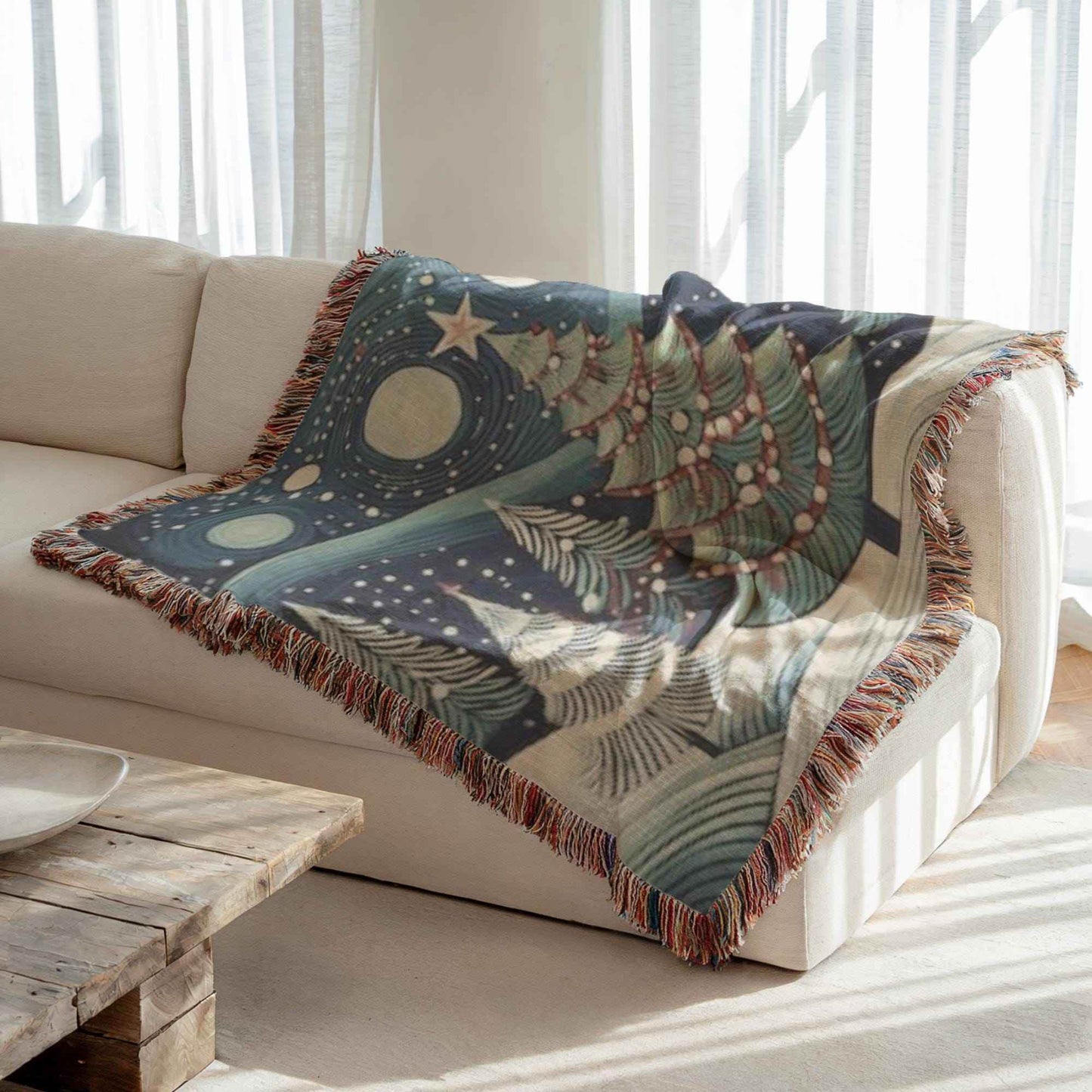 Festive Throw Blanket – Christmas Tree Blanket With Fringed Edge For Cozy Winter Nights - timelessbohochic.com