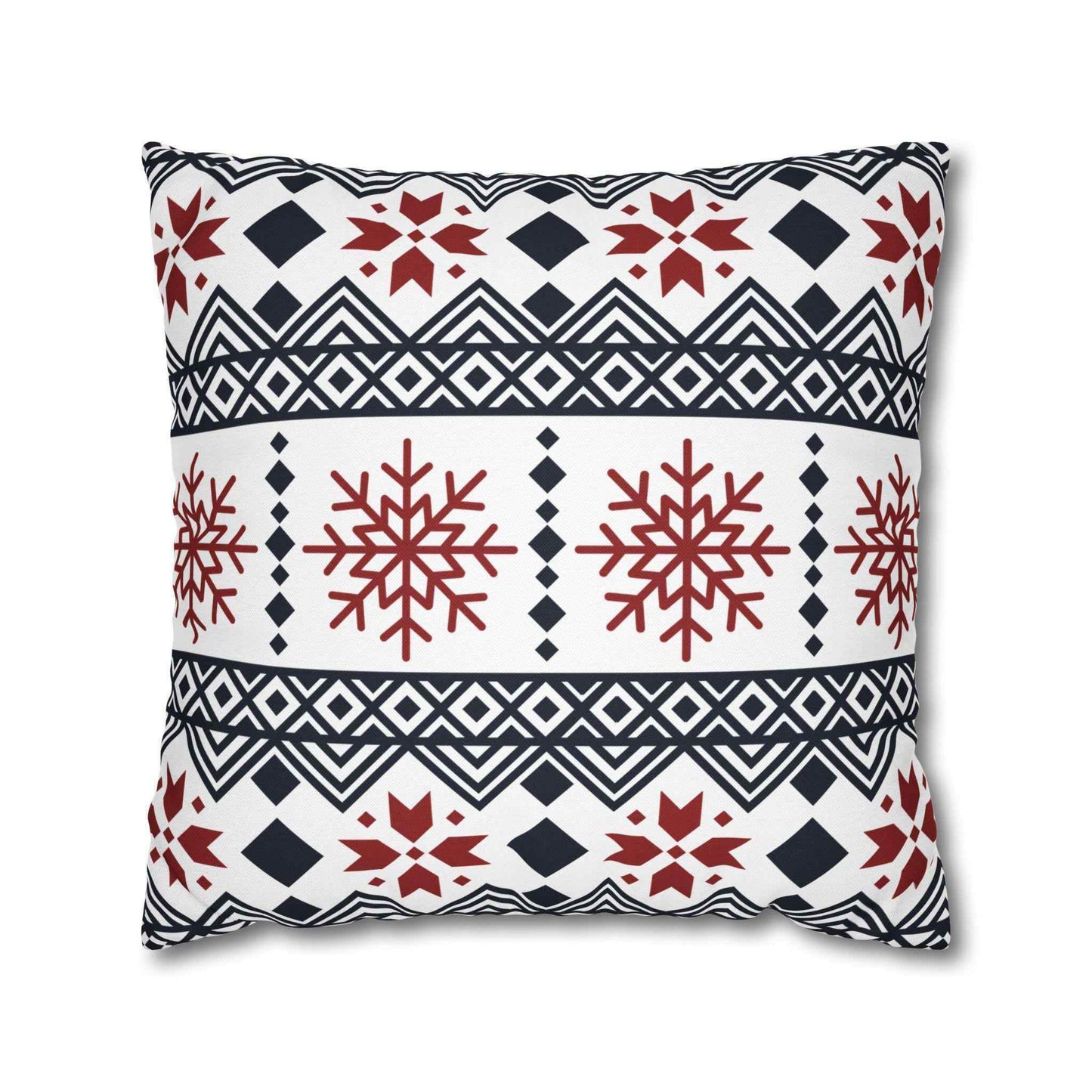 Scandinavian Winter Pillow Cover - Black Red Snowflake Cushion for Winter Home Decor - timelessbohochic.com