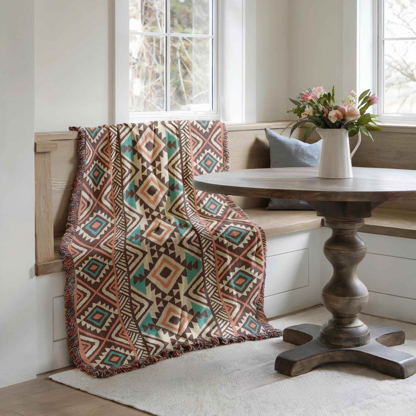 Tribal Throw Blanket – Navajo Blanket Woven Tapestry With Geometric Pattern - timelessbohochic.com