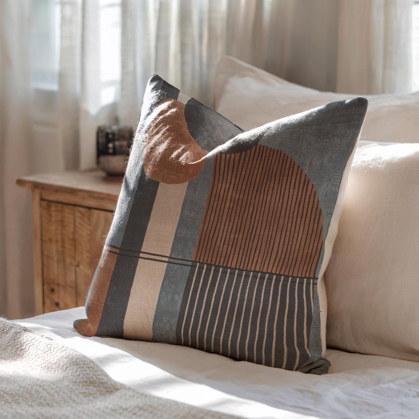 Woven Throw Pillow | Boho Eclectic Style - Minimalist Home Accent with Textured Fabric Cushion