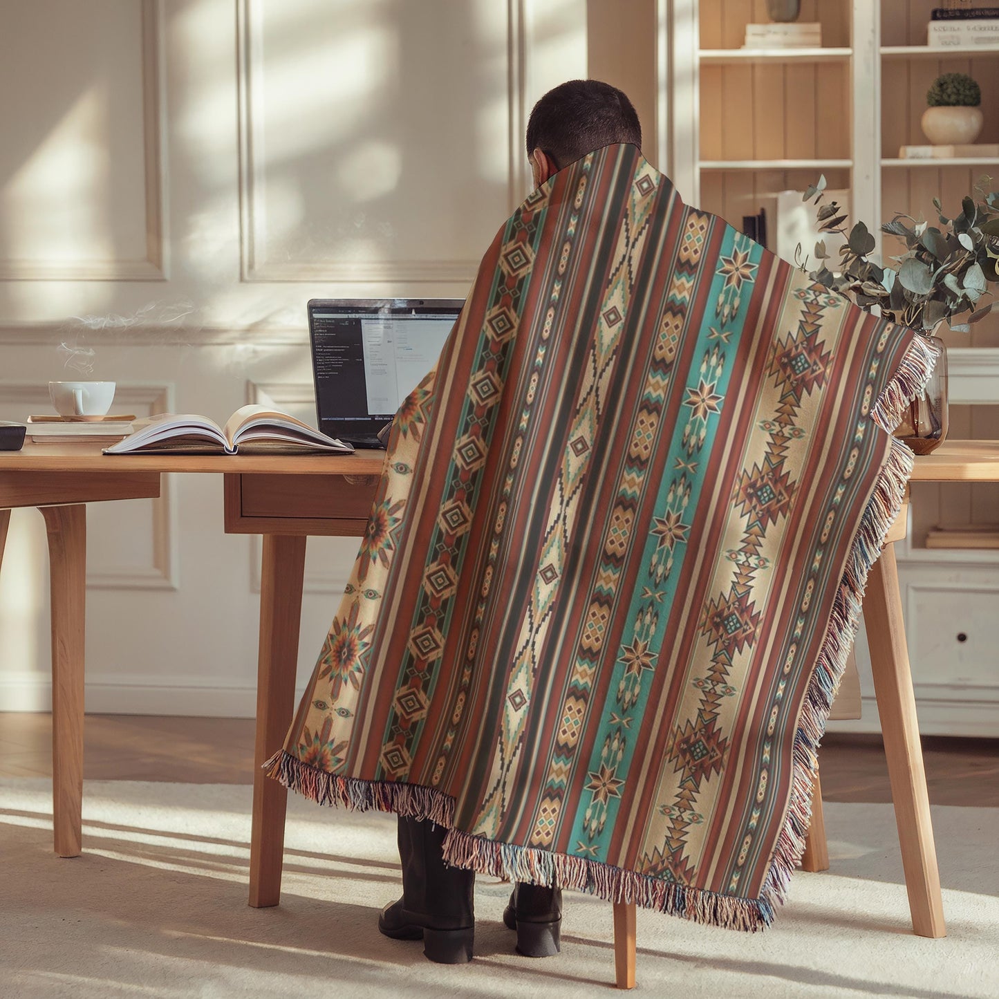 Native American Blanket, Navajo Pattern Office Decor, Southwestern Design Throw, Ethnic Man Cave Blanket, Tribal Decor, Boho