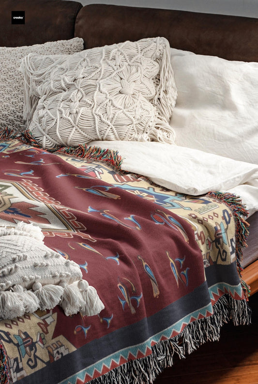 Western Armenian Alphabet Woven Cotton Blanket – Housewarming Gift - timelessbohochic.com