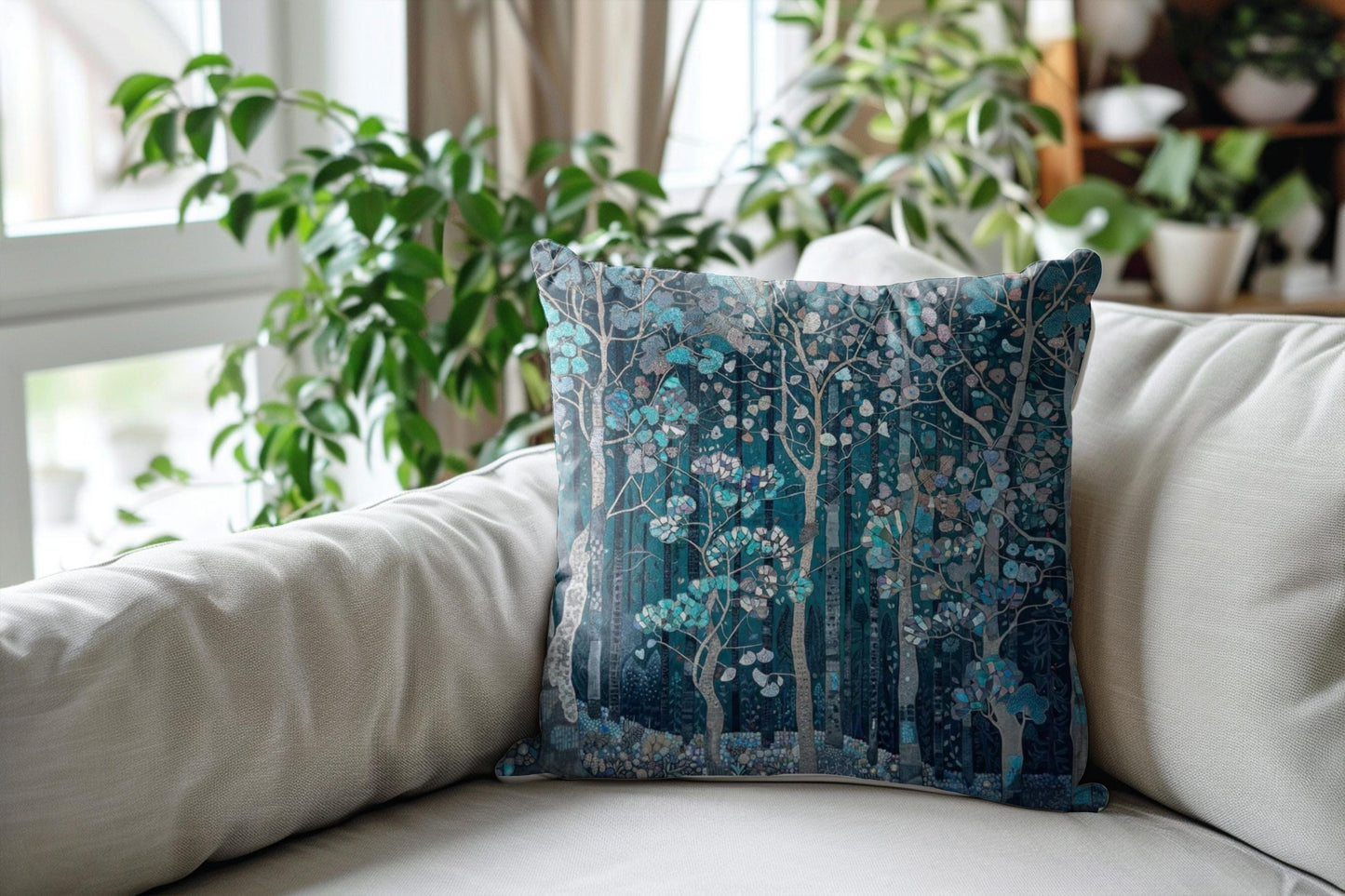 Modern Geometric pillow cover with geometric pattern styled on a sofa or bed