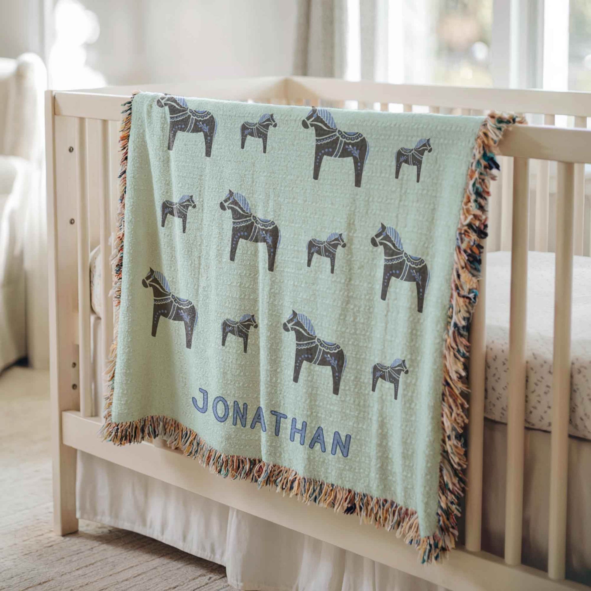 Personalized Baby Blanket - Custom Name Cotton Quilt | Scandinavian Nursery Decor - timelessbohochic.com