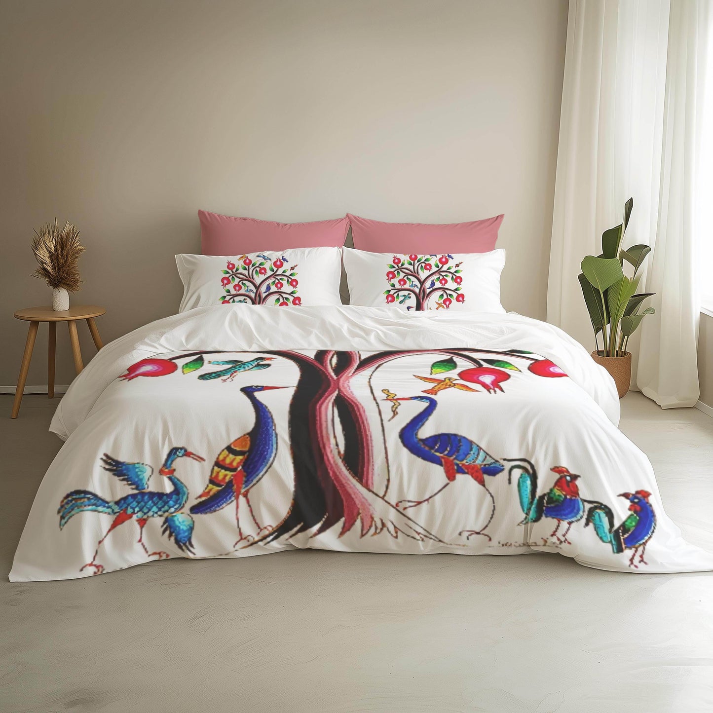Armenian Tree of Life Duvet - Custom Pomegranate Tree Bedding Set | Soft Polyester Cover - timelessbohochic.com