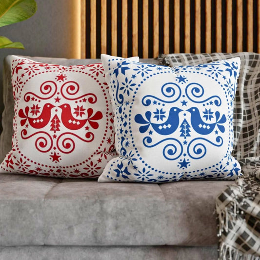 Scandinavian Pillowcase - Double Sided Folk Art Bird Throw Pillow Sham | Soft Polyester Fabric
