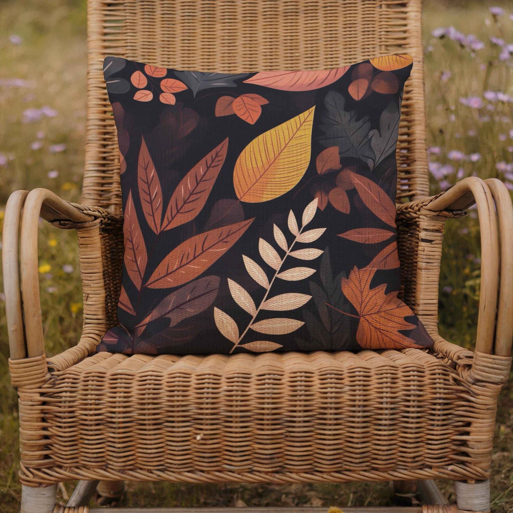 Leaf Print Pillow Cover - Rustic Fall Throw Pillow | Woven Cotton Cushion 17x18"