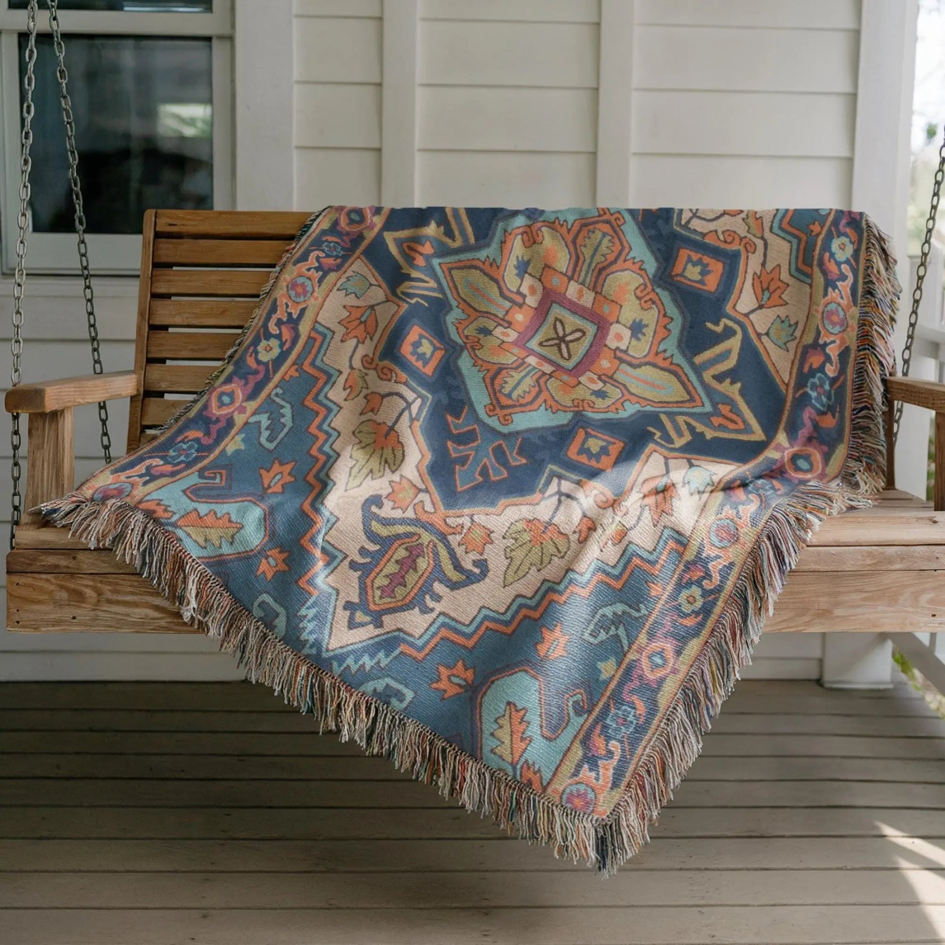 Bohemian Woven Blanket – Persian Rug Throw | Boho Tapestry Travel Throw