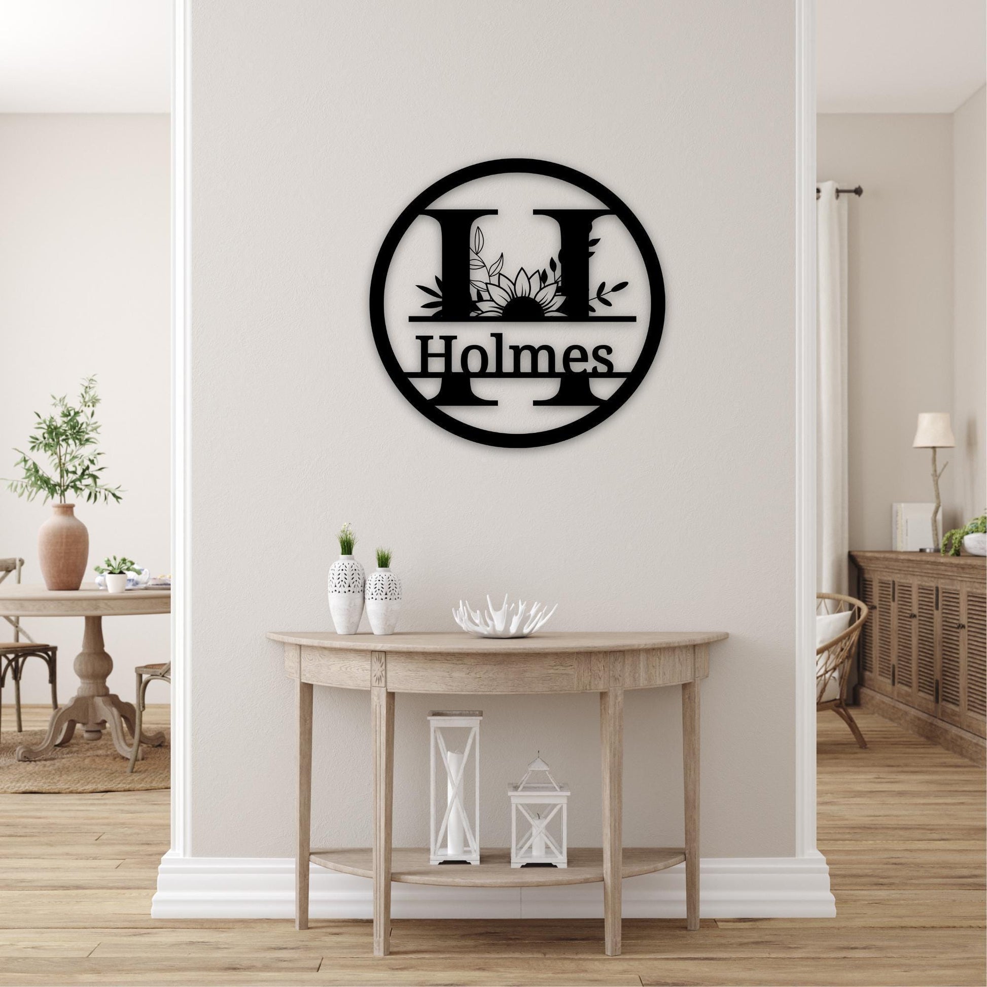 Personalized House Door Sign – Custom Metal Wall Hanging With Sunflower Design