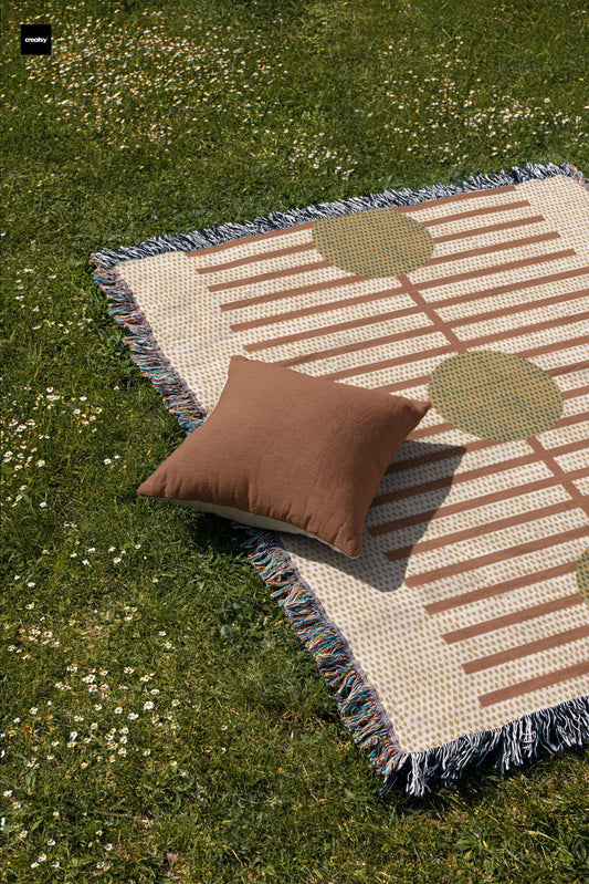 Cozy Couch Cover - Woven Cotton Fabric With Rust Color Stripes | Soft Bedding Accent