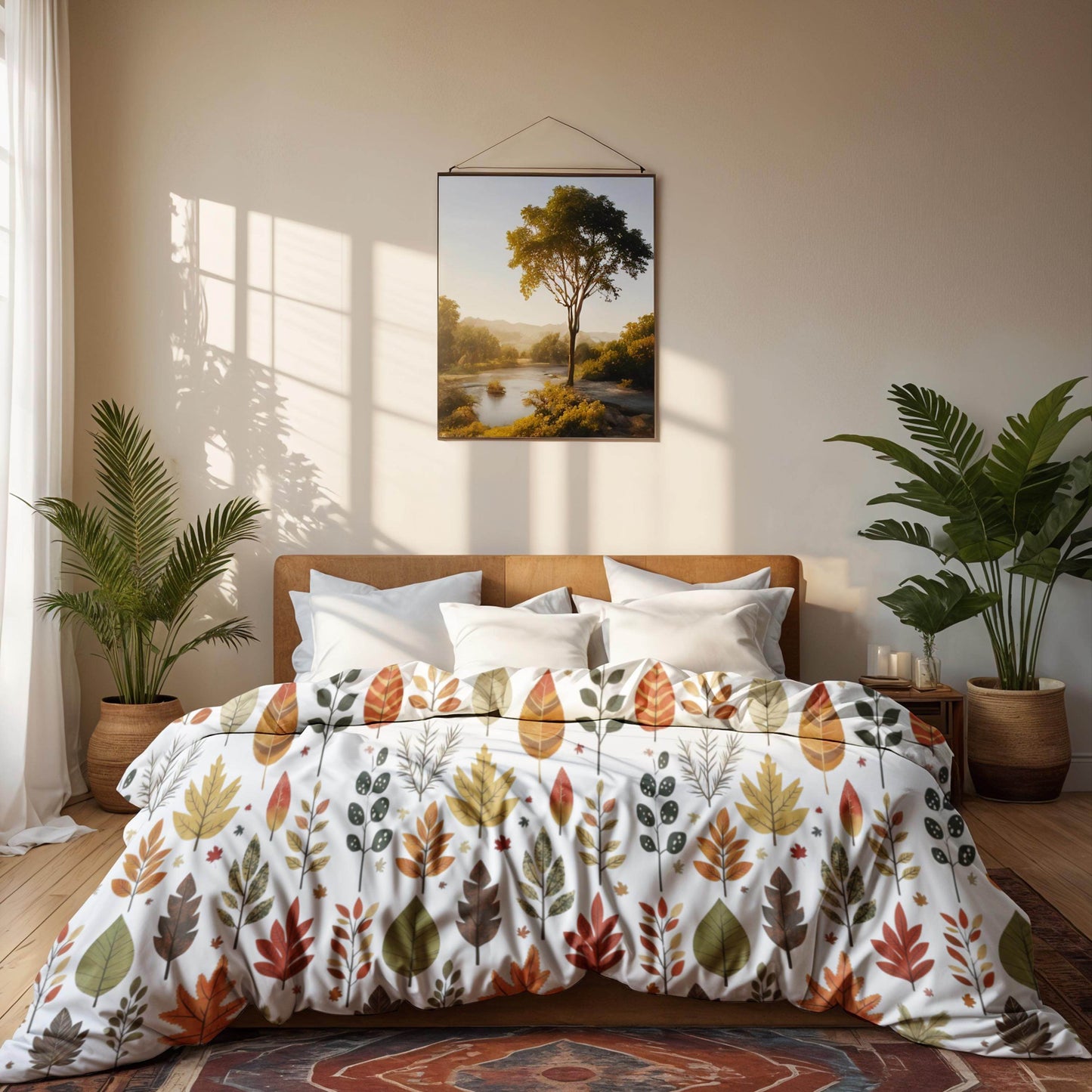 Fall Decor Bedding Set – Harvest Duvet Cover & Leaf Pattern Bedspread, Soft Breathable 3 Piece Set - timelessbohochic.com