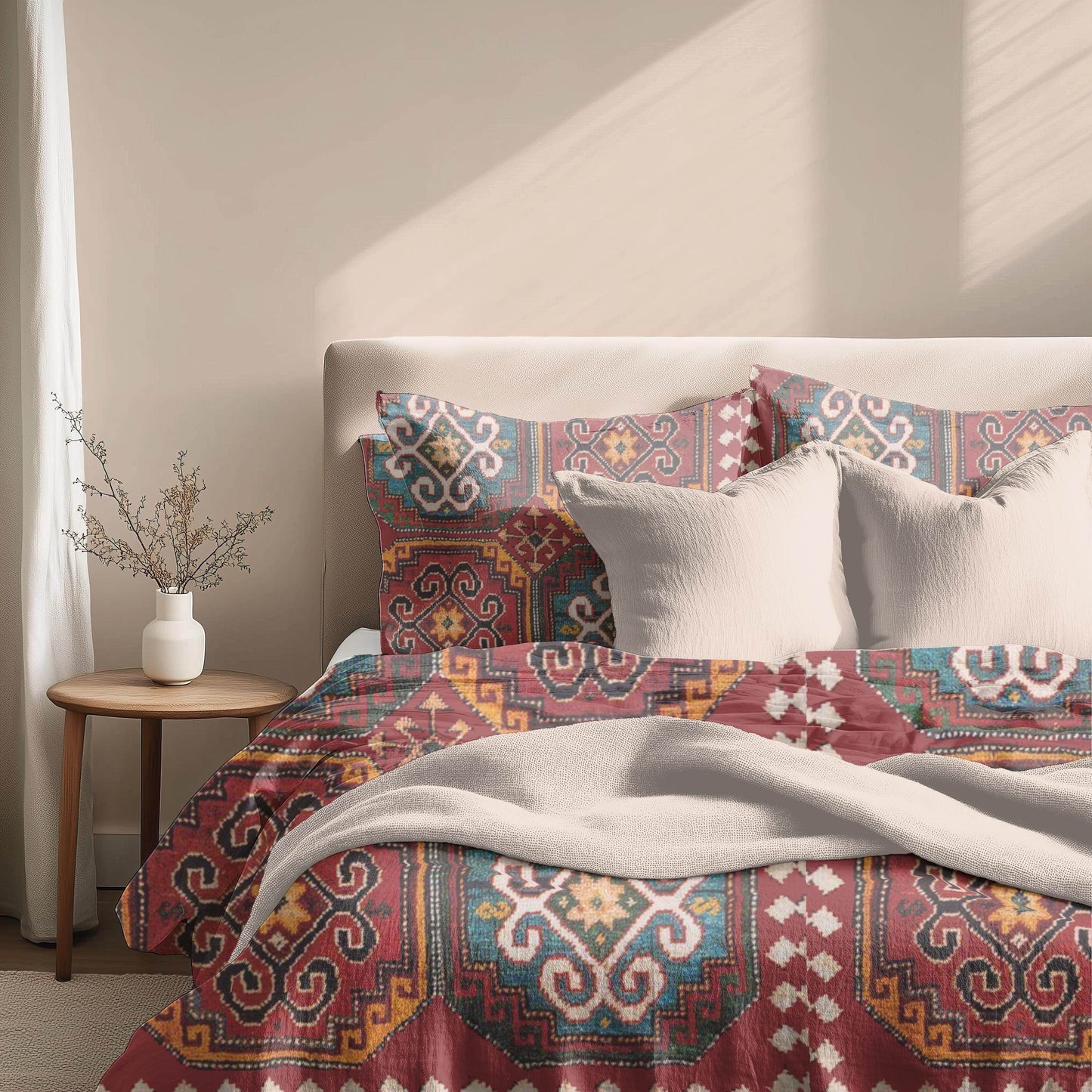 Caucasian Rug Duvet - Armenian Pattern Bedding Set | Soft Breathable 3 Piece Cover - timelessbohochic.com