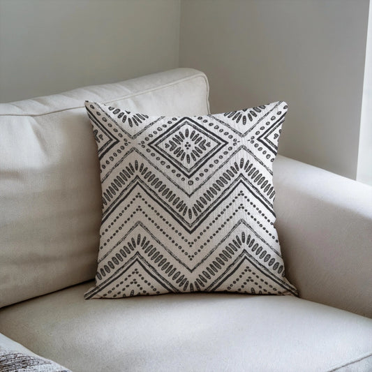 Boho Pillow - Minimalist Cushion With Woven Chevron & Tribal Accent Design