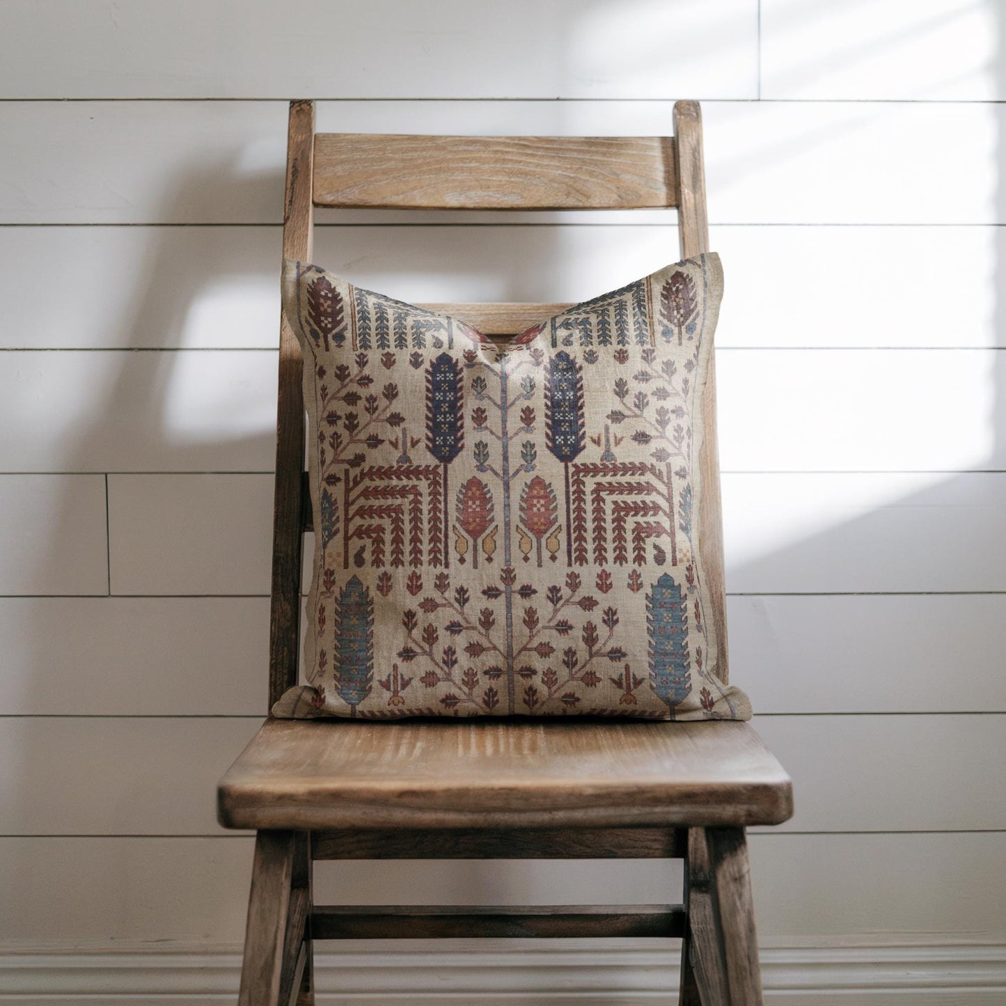 Rustic Cabin throw pillow with woven pattern styled on a sofa or bed