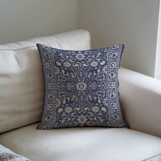 Moroccan Inspired throw pillow with floral pattern styled on a sofa or bed