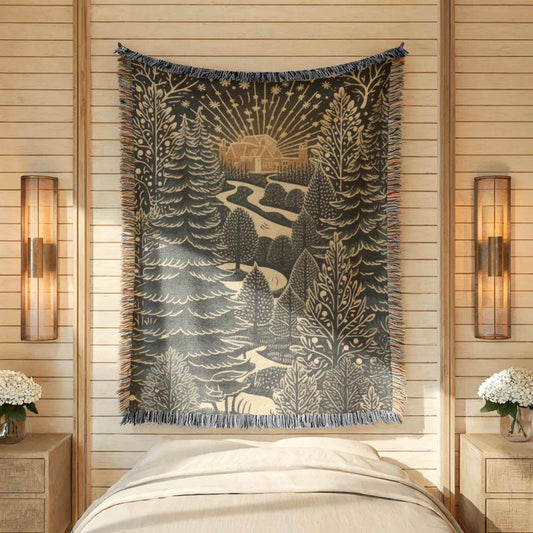 Holiday Woven Blanket – Cozy Cabin Blanket with Christmas Tree Throw, 3 Sizes - timelessbohochic.com