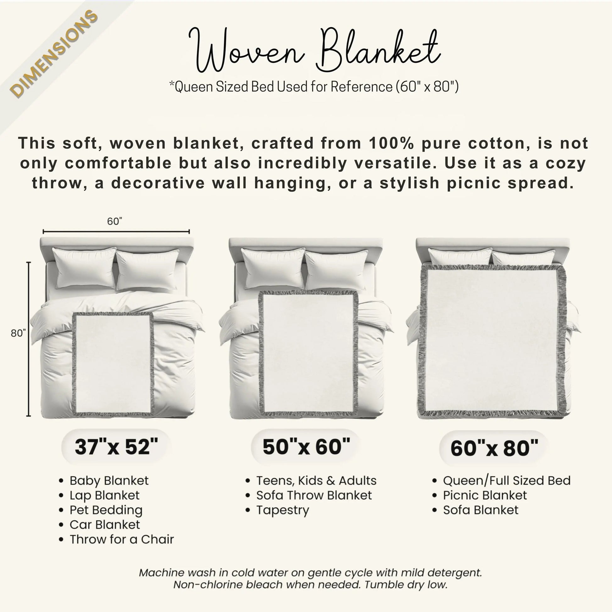 Woven Throw Blanket - Black and White Ikat Pattern Cotton Cozy Couch Throw