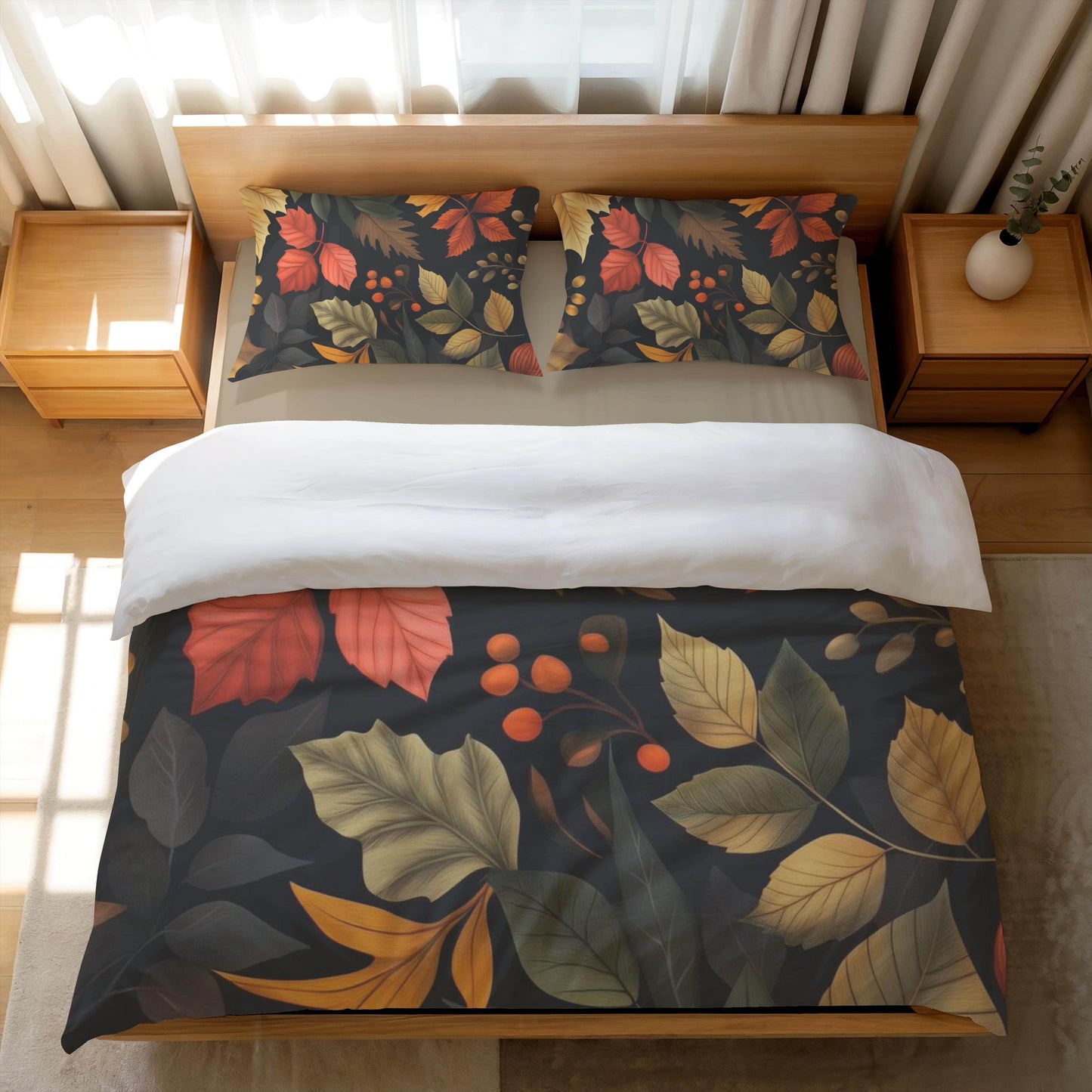 Fall Decor Duvet Cover - Custom Harvest Leaf Bedding Set | Soft Breathable Fabric 3-Piece - timelessbohochic.com