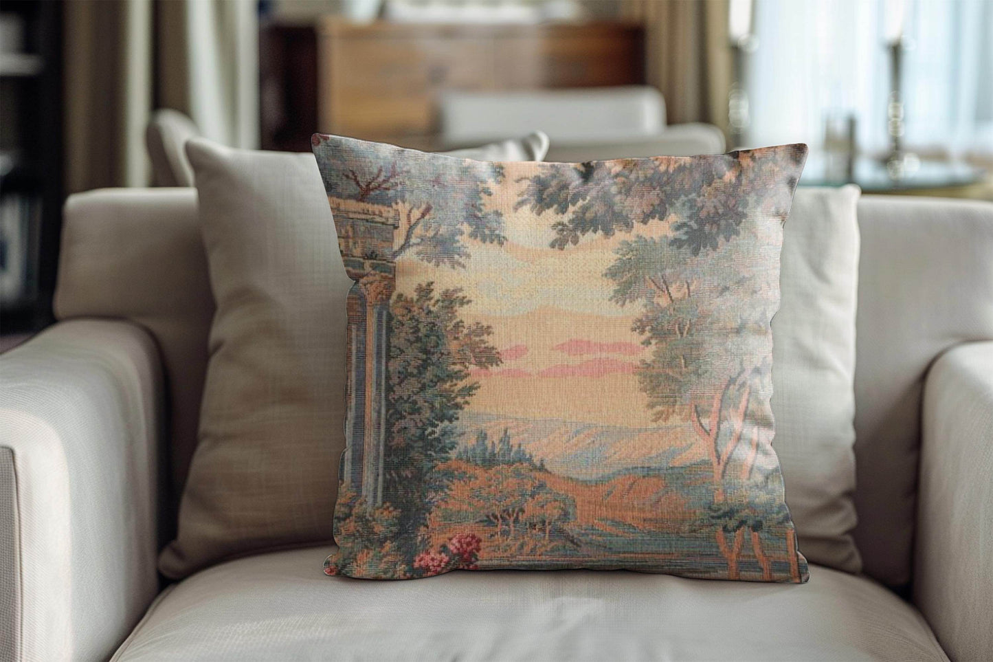French Tapestry Pillow – Aubusson Style Decorative Cushion With Soft Filling - timelessbohochic.com