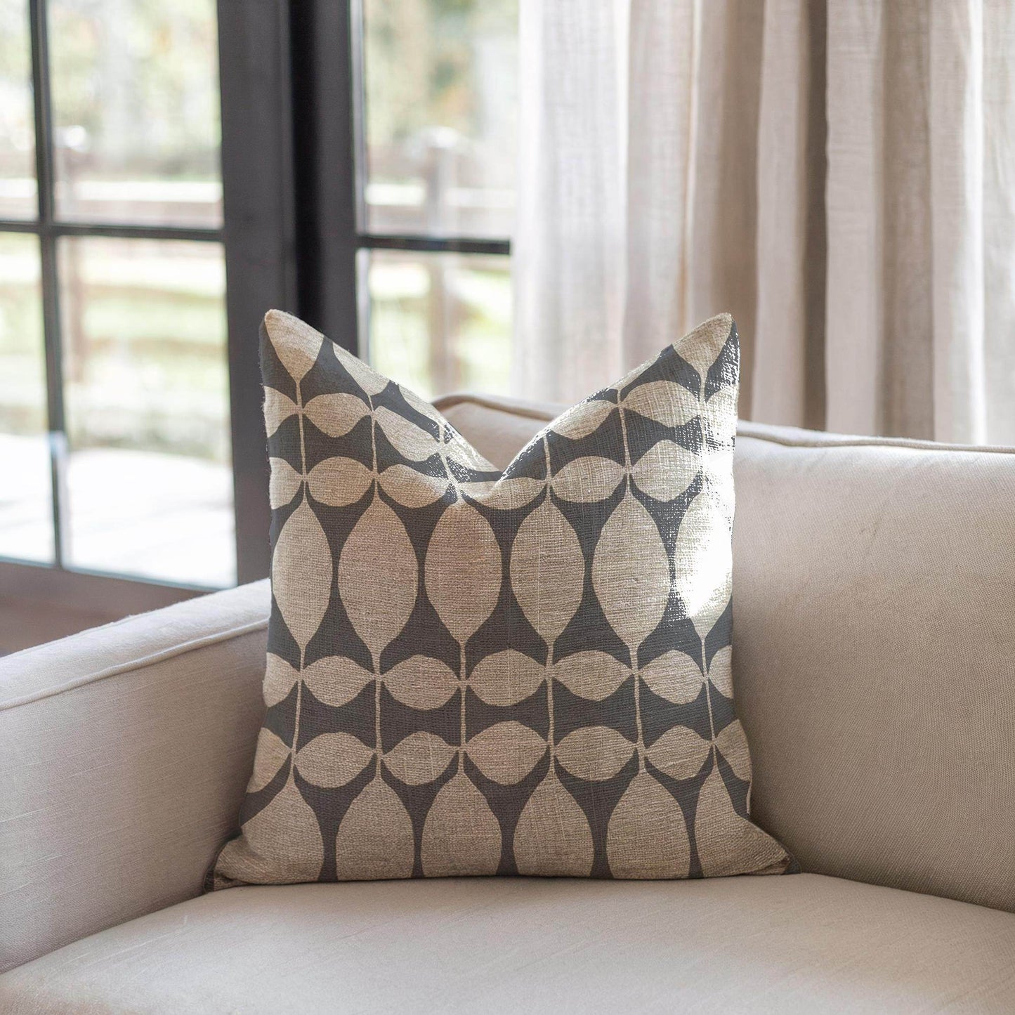 Modern Throw Pillow - Floral Pattern Cushion With Geometric Leaf Design - timelessbohochic.com