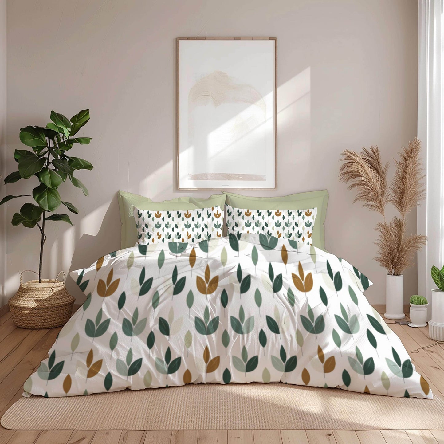 Fall Decor Duvet Cover Featuring Leaf Design | Personalized Soft Breathable 3-Piece Bedding Set - timelessbohochic.com