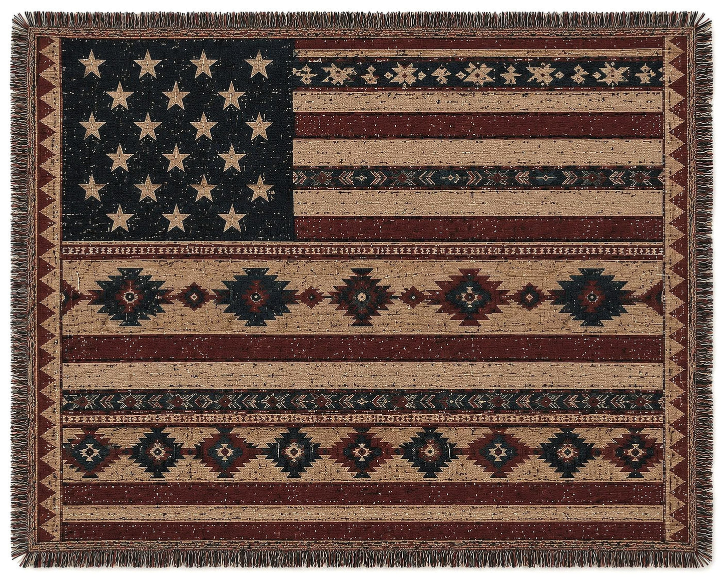 Southwestern outdoor woven throw blanket with geometric pattern for patio styling