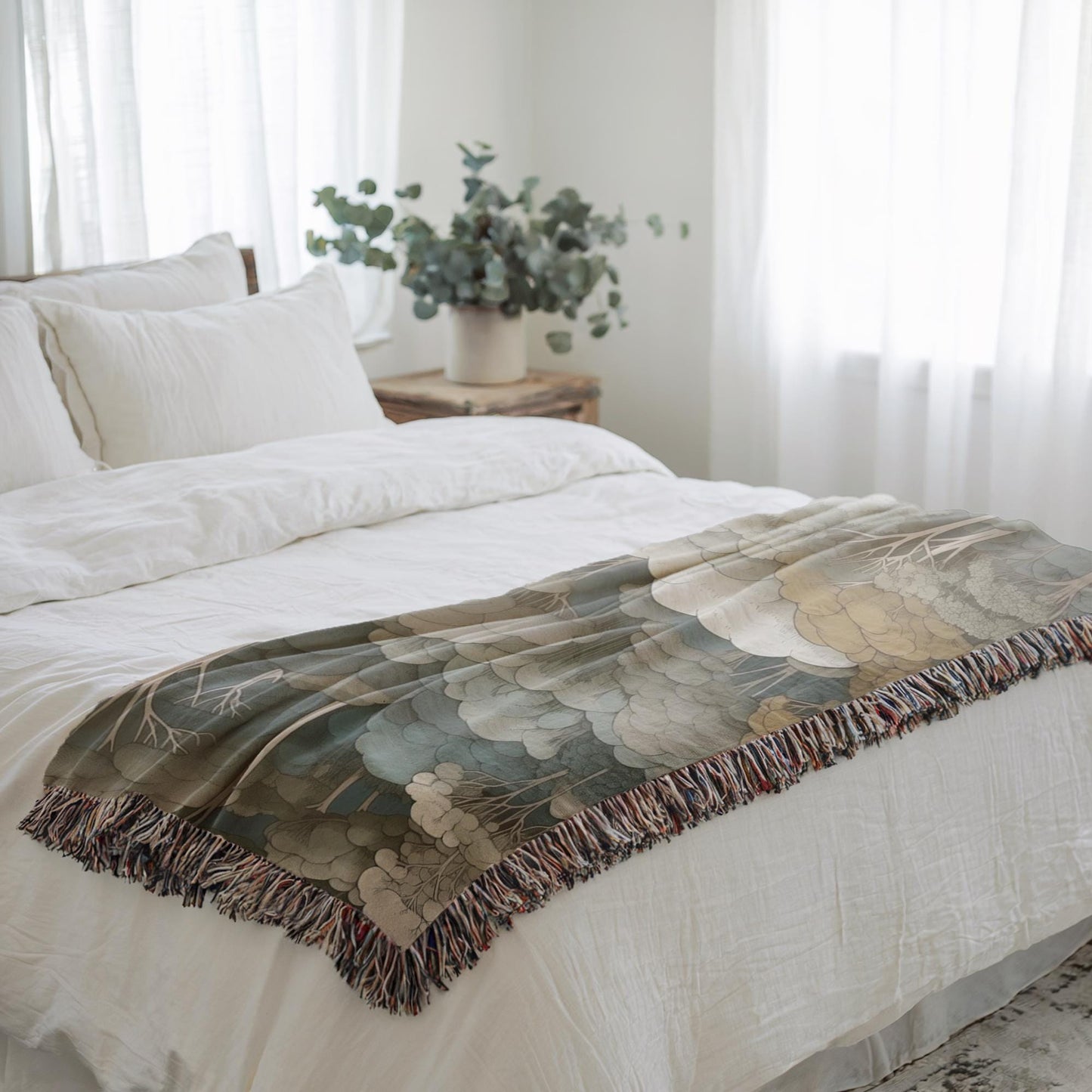 Scandinavian Inspired woven wall tapestry with woven pattern styled as textile wall decor
