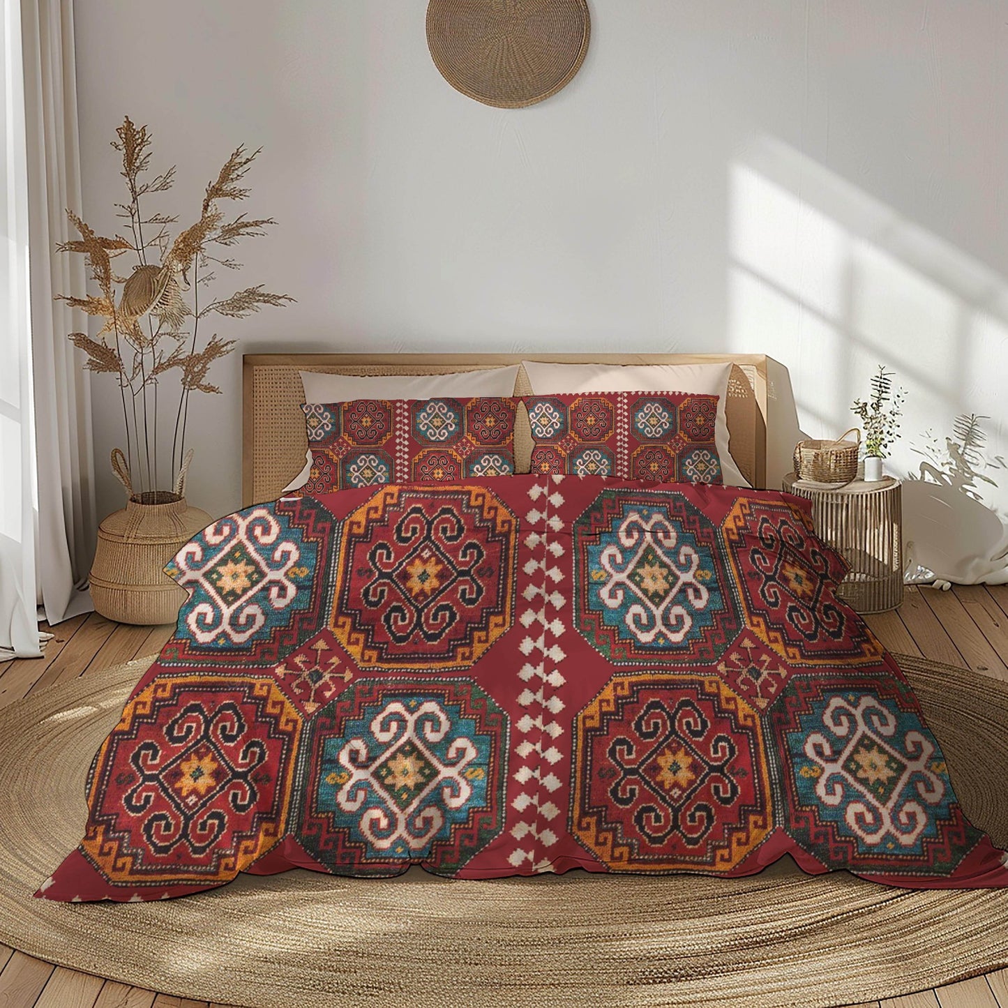 Caucasian Rug Duvet - Armenian Pattern Bedding Set | Soft Breathable 3 Piece Cover - timelessbohochic.com