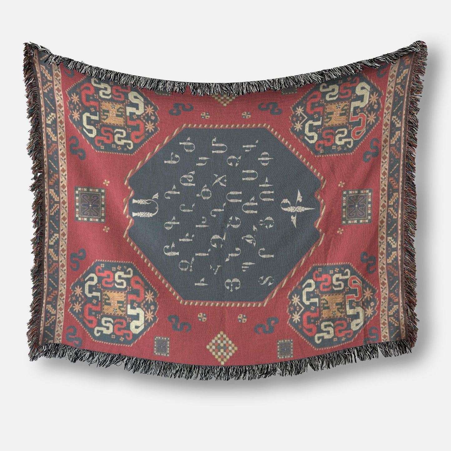 Modern Geometric woven blanket with geometric pattern styled for layered home decor