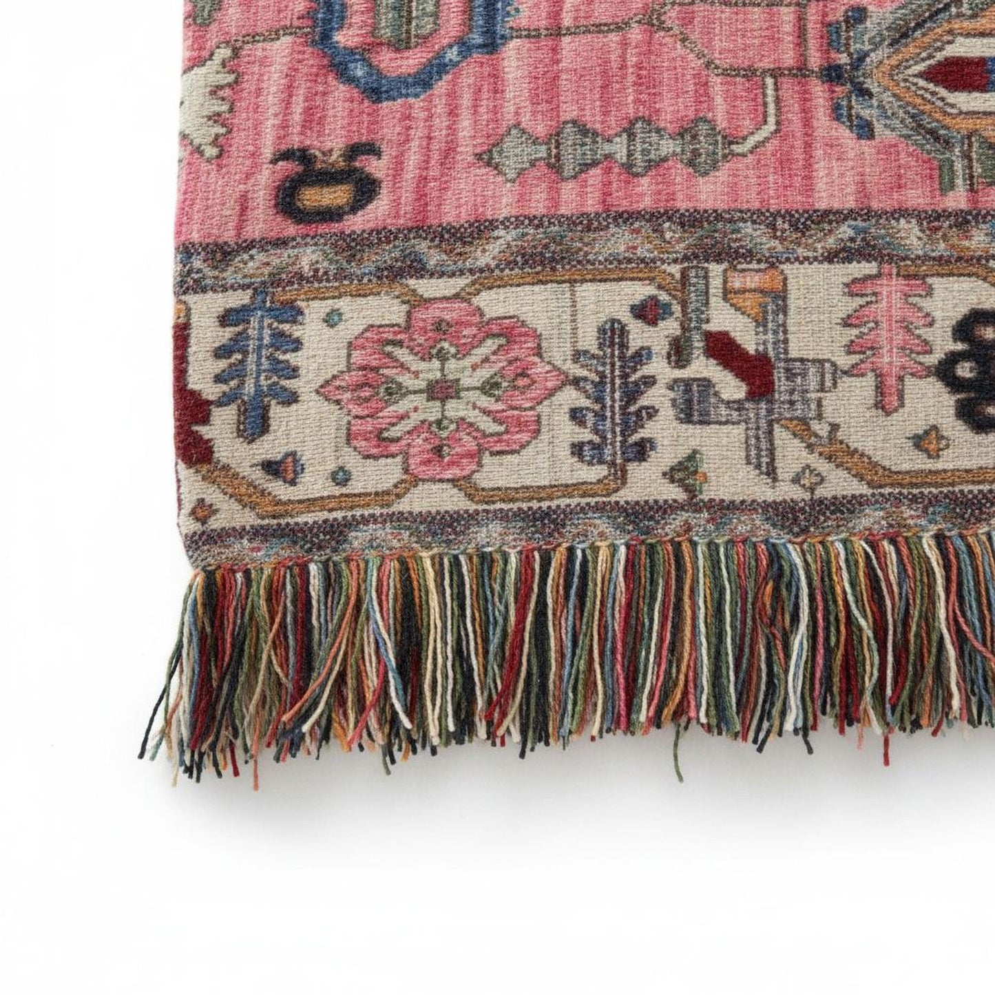 Anatolian Inspired outdoor woven throw blanket with rug-style pattern for patio styling