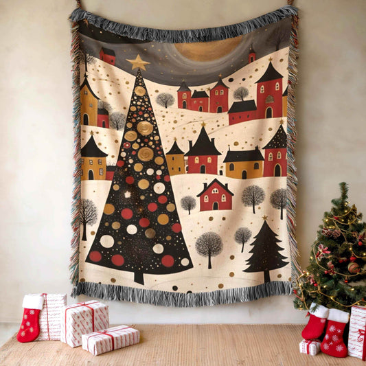 Christmas Village Tapestry - Cozy Cotton Blanket with Festive Wall Decor Accent - timelessbohochic.com