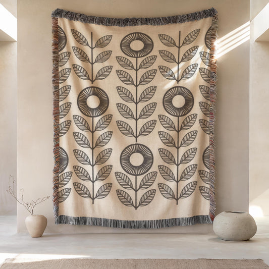Woven Tapestry - Cottagecore Style Floral Pattern With Textured Textile Art