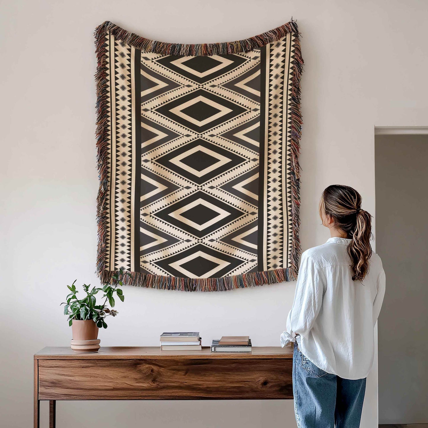 Boho Cotton Throw Blanket - Rustic Boho Throw With Tribal Pattern Decor & Fringed Edges - timelessbohochic.com