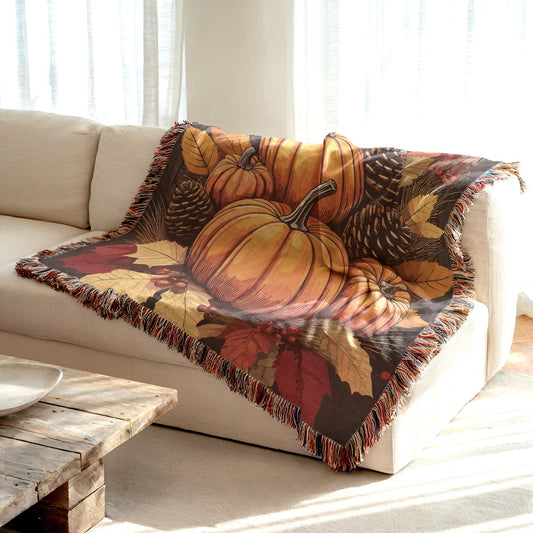 Living Room Woven Blanket, Pumpkin Fall Decor, Cute Couch Throw, Autumn Accent, Harvest Season Gift, Living-Room Decor, Gift for Nana MeeMaw