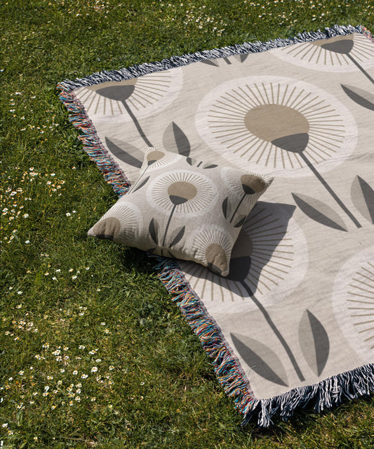 Throw Blanket Set - Modern Home Decor Woven Cotton Blanket With Geometric Floral Design