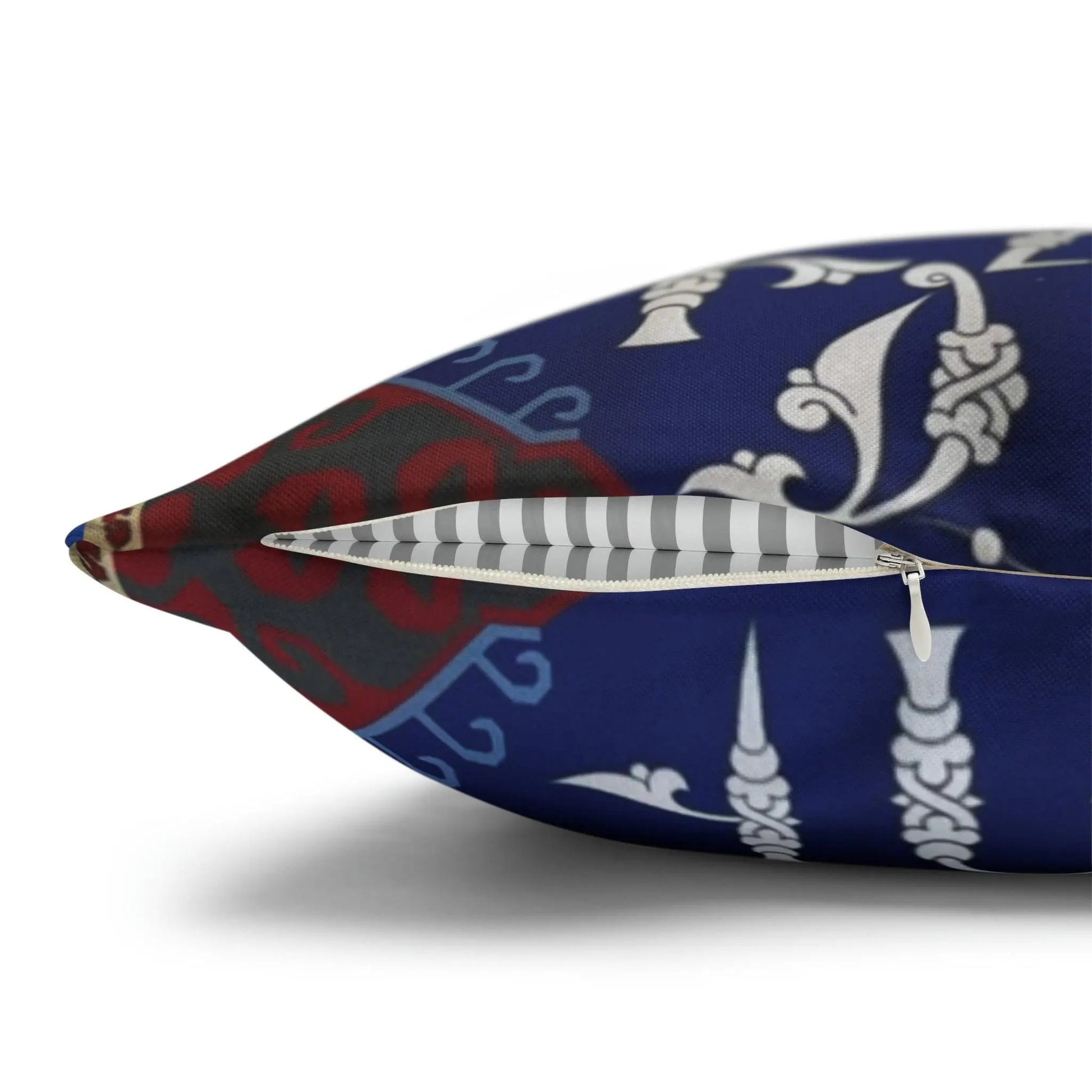 Boho Pillow Cover - Blue White Armenian Alphabet Square Decorative Throw Cushion