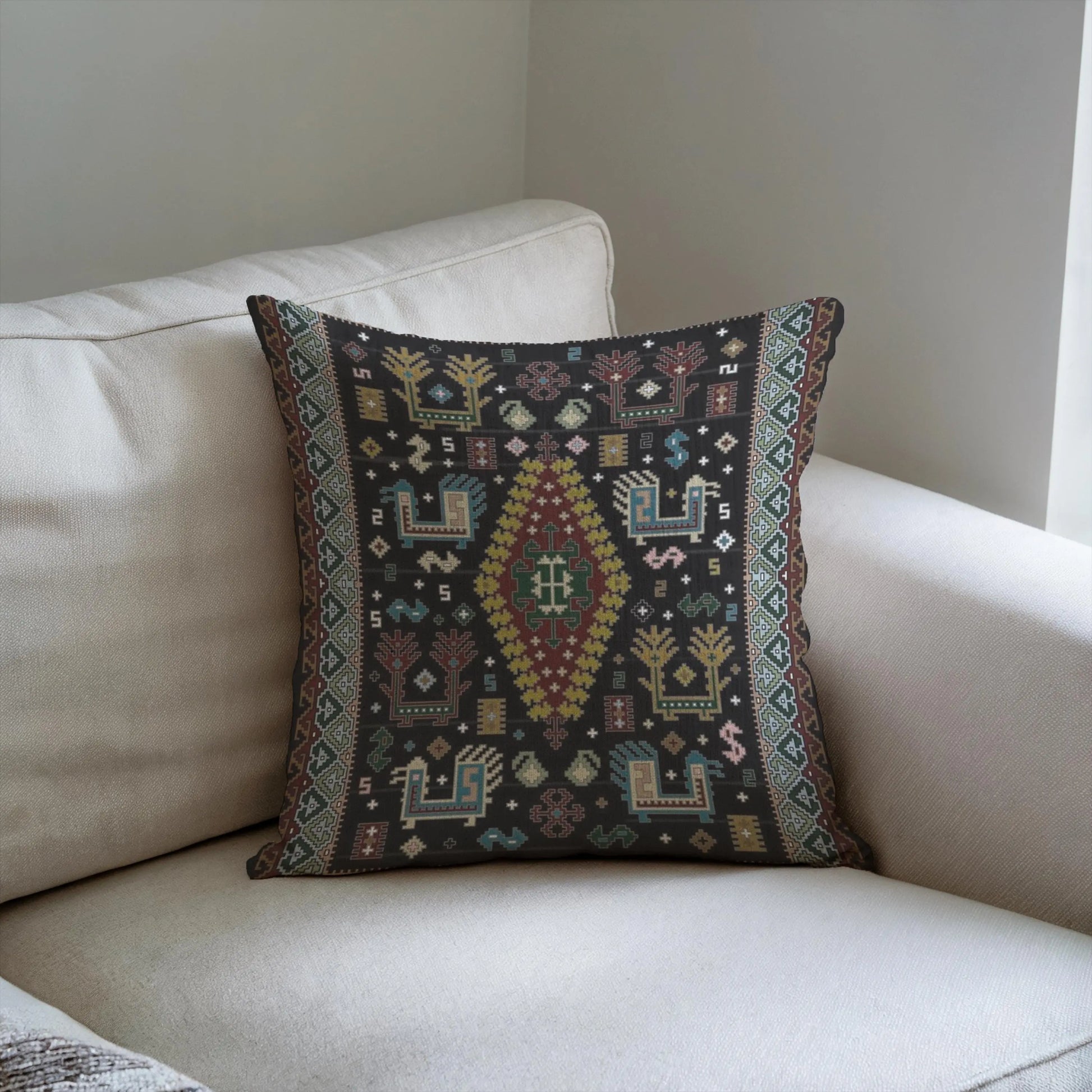 Bohemian Pillow - Ethnic Cushion With Colorful Embroidery | Southwestern Decor