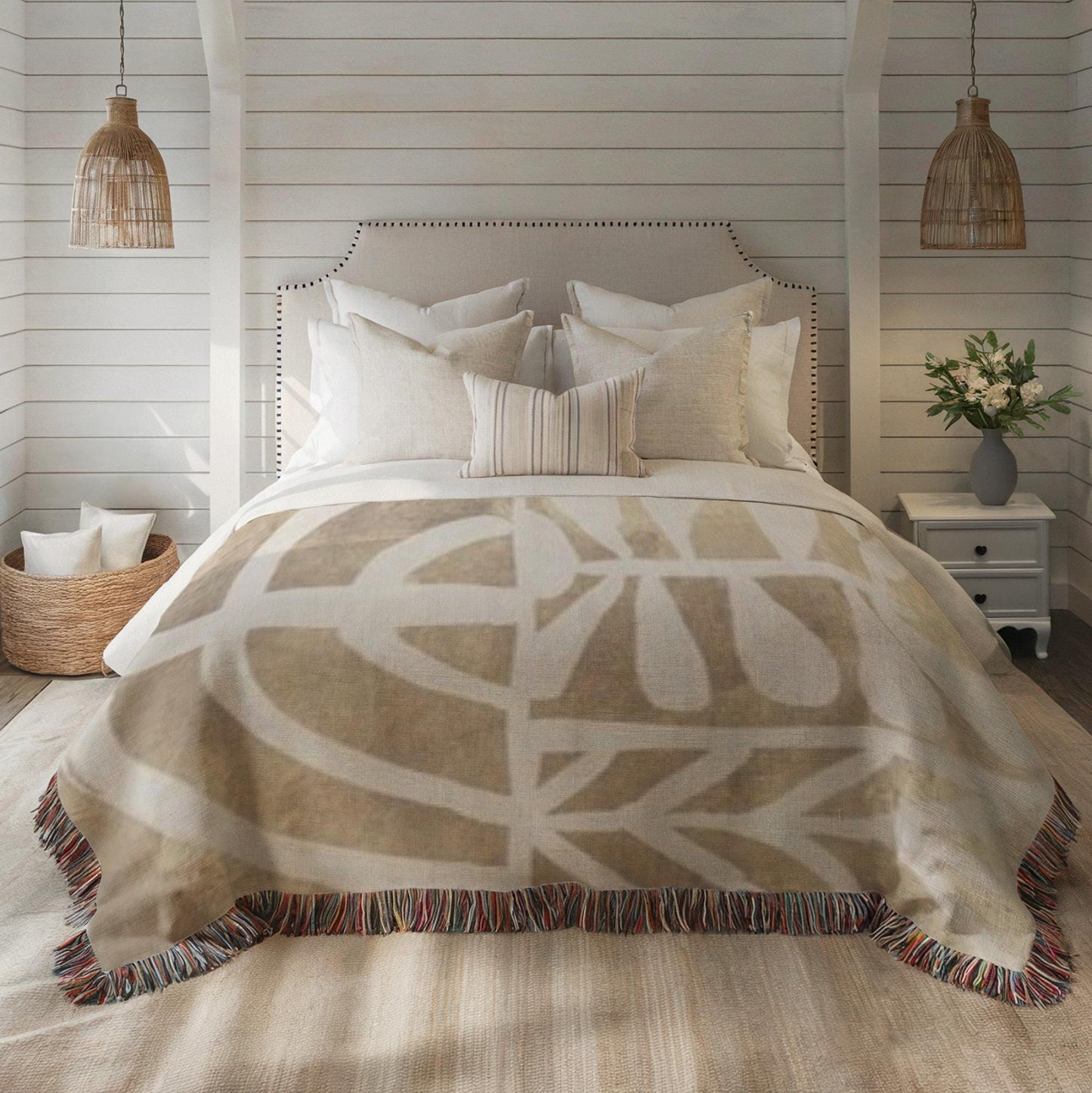 Throw Blanket Set - Modern Home Decor with Cozy Woven Cotton & Geometric Floral Design