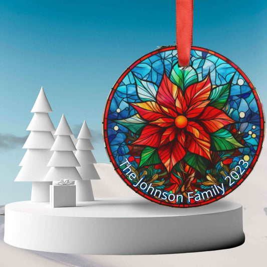 Acrylic Poinsettia Ornament - Custom Christmas Tree Decoration | Festive Holiday Decor - timelessbohochic.com