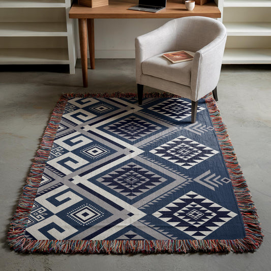 Aztec Throw Blanket – Cotton Tribal Office Chair Throw With Fringed Edges