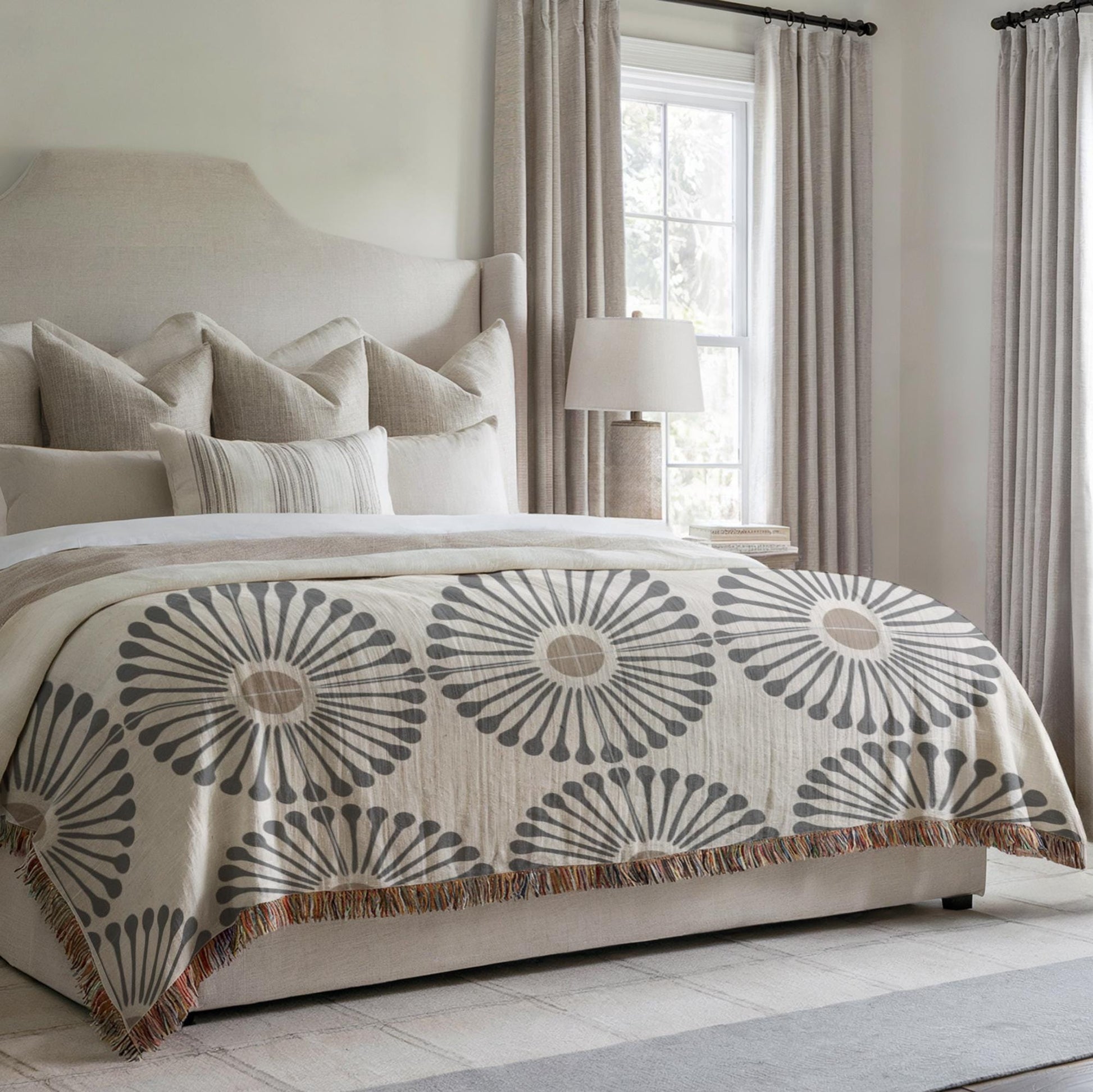 Woven Cotton Blanket Featuring Sunflower Pattern – Machine Washable, Nature Inspired Throw