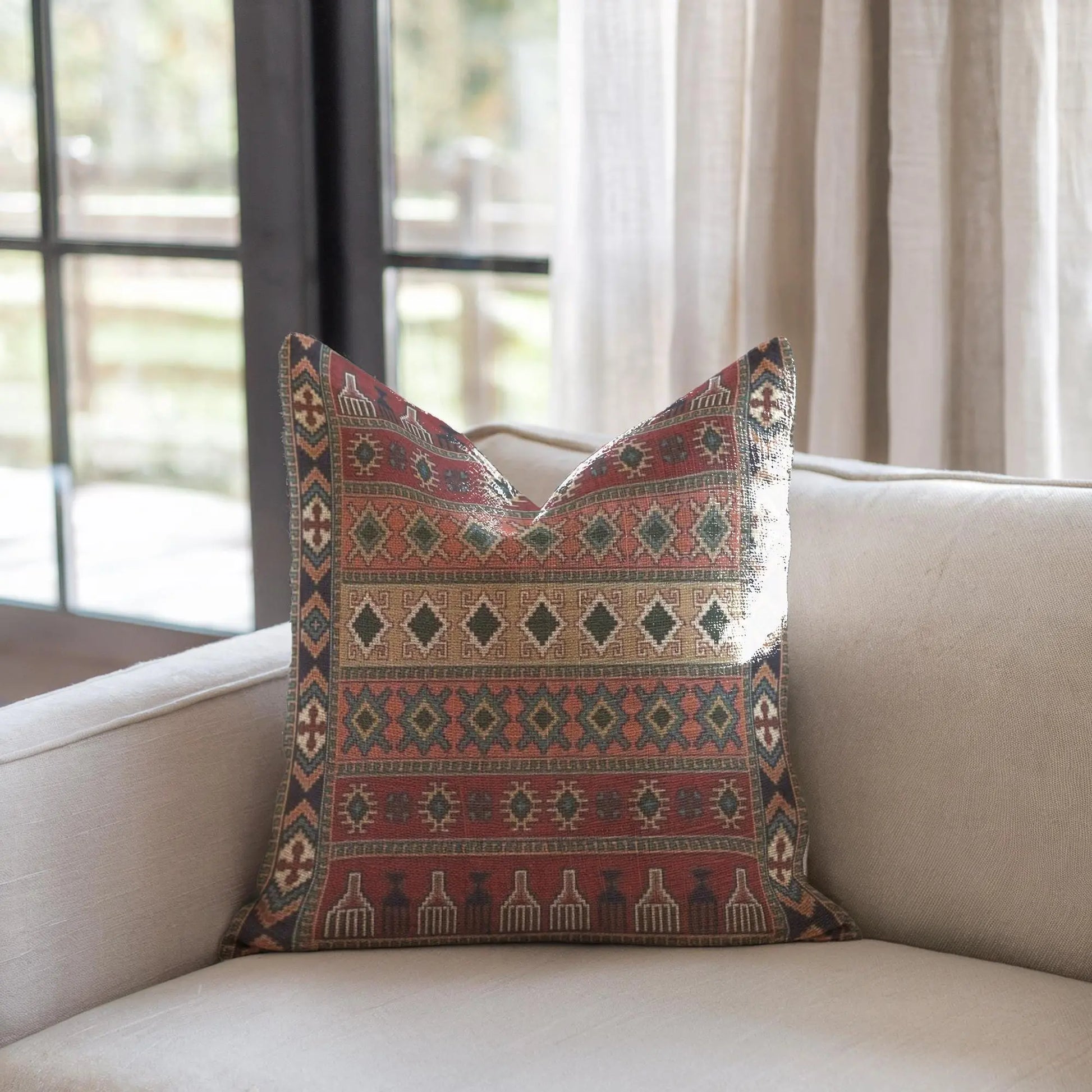 Anatolian Kilim Pillow - Turkish Throw Pillow With Tribal Pattern & Colorful Bohemian Cushion