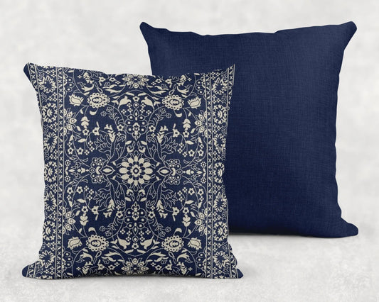 Persian Rug Pillow - Woven Throw Pillow With Floral Blue Pattern | Boho Accent Cushion