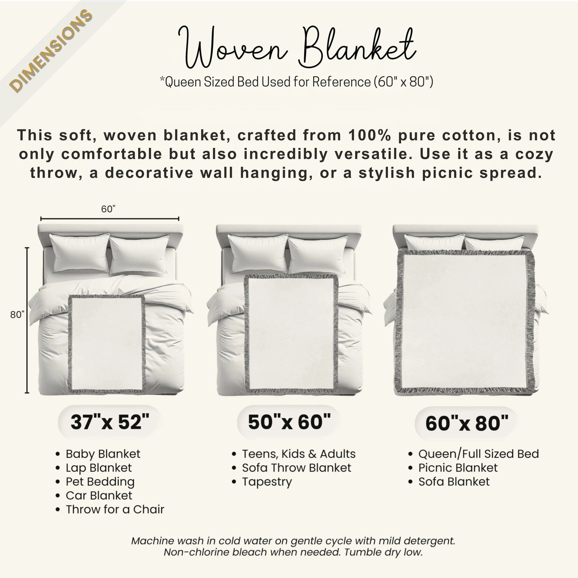 Cotton Woven Quilt – Woodland Animal Throw | Scandi Forest Decor Blanket